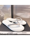 Chanel Leather Towel Chain Flat Thong Slide Sandals White 2021