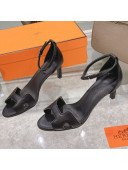 Hermes Premiere Smooth Leather Heel 9cm Sandals Black 2021 32