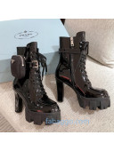 Prada Patent Leather Heel Platform Short Boots with Nylon Pouch Black 2020