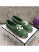 Chanel Quilted Lambskin Flat Espadrilles with White CC Green 2021