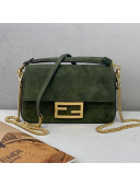 Fendi Small Baguette Suede Shoulder Bag Green 2021 308S