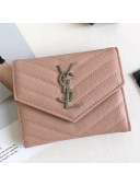 Saint Laurent Monogram Compact Tri Fold Small Wallet in Grained Leather 403943 Pink 2019