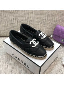 Chanel Quilted Lambskin Flat Espadrilles with White CC Black 2021