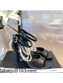 Chanel Lambskin Pearl Sandals 9cm Black 2021