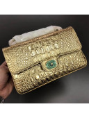 Chanel Metallic Crocodile Embossed Calfskin Small Classic Flap Bag A01113 Gold 2019