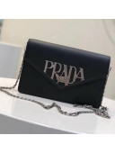 Prada Brushed Leather Liberty Chain Shoulder Bag 1BD097 Black 2018