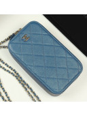 Chanel Iridescent Grained Quilted Calfskin Long Clutch with Chain Dark Blue 2019