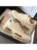 Gucci Rhyton Logo Leather Sneakers with Transparent Sole White 2020 (For Women and Men)