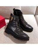 Valentino The Rope Calfskin Combat Short Boots Black/Gold 2020