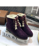 Loro Piana Suede Wool Lace-up Flat Ankle Short Boots Purple 2020