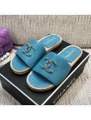 Chanel Chain CC Lambskin Espadrilles Slide Sandals Blue 2021