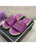 Chanel Chain CC Lambskin Espadrilles Slide Sandals Purple 2021