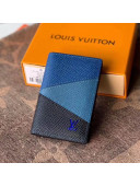 Louis Vuitton Men's Pocket Organizer Wallet in V Patchwork Grained Leather M30709 Blue 2020