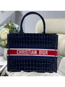 Dior Medium Book Tote Bag in Blue Crocodile-Effect Embroidered Velvet 2021