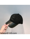 Chanel Shearling and Leather Baseball Hat Black 2021 