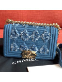 Chanel Pleated Denim Small Classic Boy Flap Bag A67086 Blue 2019