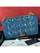 Chanel Pleated Denim Medium Classic Boy Flap Bag A67086 Blue 2019