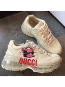 Gucci Rhyton Mask Leather Sneakers with Transparent Sole White/Pink 2020 (For Women and Men)