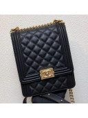 Chanel Quilted Smooth Leather Vertical Boy Flap Bag AS0130 Black/Gold 2019