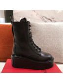 Valentino Uniqueform Calfskin Platform Lace-up Short Boots Black 2020