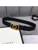 Gucci Calfskin Belt 35mm with Framed Interlocking G Buckle Black/Gold  