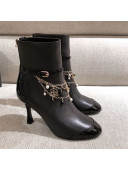 Chanel Leather Short Boots with Camellia Tassel Charm Black 2020