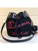 Chanel Embroidered Wool and Calfskin Bucket Bag A57521 Black/Red 2019