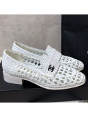 Chanel Shiny Braided Mesh Calfskin Loafers G37403 White 2021