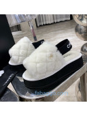 Chanel Quilted Wool Platform Slingback Sandals White 2020