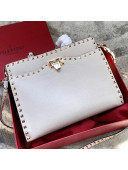 Valentino Grained Calfskin Rockstud Large Top Handle Bag White Fall 2018