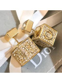 Dior Crystal Lucky Dice Stud Earrings White/Gold 2019
