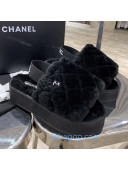 Chanel Quilted Wool Platform Slingback Sandals Black 2020