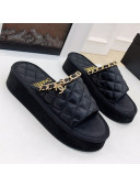 Chanel Chain Platform Slide Sandals Black 2021