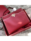 Valentino Grained Calfskin Rockstud Large Top Handle Bag Red Fall 2018