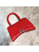 Balenciaga Hourglass Mini Top Handle Bag in Smooth Leather Red/Silver 2019