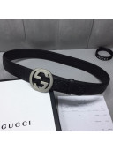 Gucci GG Signature Leather Belt 40mm with Silver Interlocking G Buckle Black 