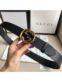 Gucci Grained Leather Belt 38mm with Interlocking G Buckle Black/Gold  