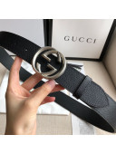 Gucci Grained Leather Belt 38mm with Interlocking G Buckle Black/Silver