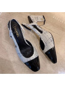 Chanel Slingbacks In Patent Leather & Tweed G31318 White/Black 2020