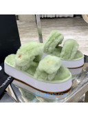 Chanel Double Strap Wool Platform Sandals Green 2020