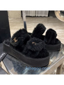 Chanel Double Strap Wool Platform Sandals Black 2020