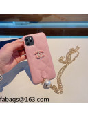 Chanel Leather iPhone Case with Pearl Chain Strap Pink 2021 1104104