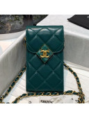 Chanel Leather Phone Holder with Chain and Plexi & Gold-Tone Metal AP2262 Green 2021