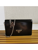 Prada Brushed Leather Shoulder Bag with Triangle logo Chain 1BD307 Black 2021