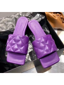 Bottega Veneta Quilted Leather Square Toe Flat Slides Padded Sandals Purple 2020