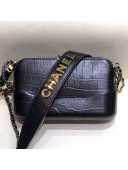 Chanel Crocodile Embossed Calfskin Gabrielle Clutch with Chain A94505 Black 2019