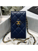 Chanel Leather Phone Holder with Chain and Plexi & Gold-Tone Metal AP2262 Navy Blue 2021