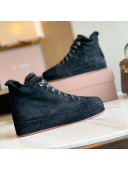 Loro Piana High-Top Suede Nuages Sneaker with Fur Black 2021