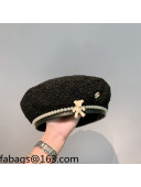 Chanel Shearling Bear Beret Hat Black 2021 110492