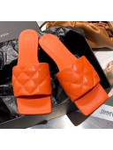 Bottega Veneta Quilted Leather Square Toe Flat Slides Padded Sandals Orange 2020